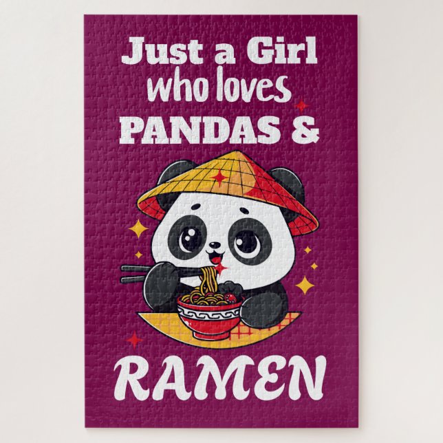 Quebra-cabeça Love Pandas and Ramen (texto branco) (Vertical)