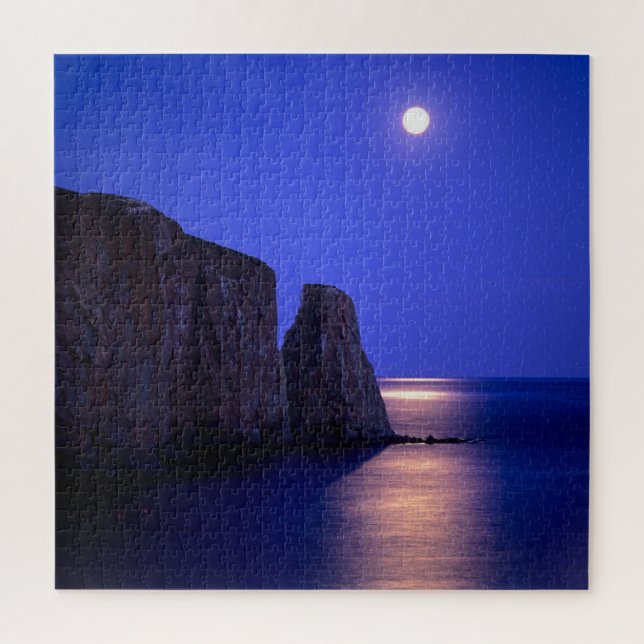 Quebra-cabeça Lua ao Crepúsculo | Rocha Perce Costa Gaspe Quebec (Vertical)