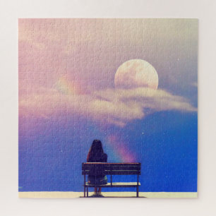 Quebra-cabeça Lua Arco-íris: Beleza Pastel Sky.