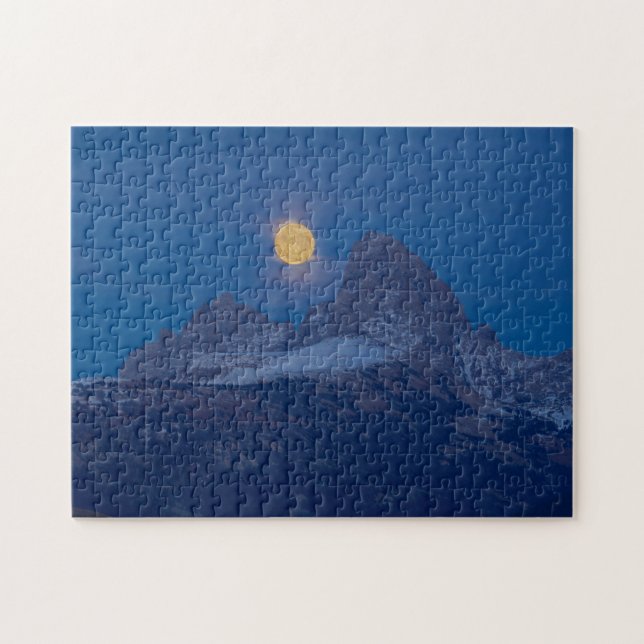 Quebra-cabeça Lua Cheia Nascente | Grand Teton Driggs, Idaho (Horizontal)