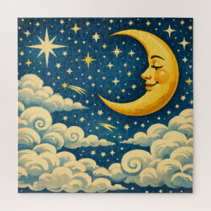 Quebra-cabeça Lua Crescente Vintage Céu Noturno
