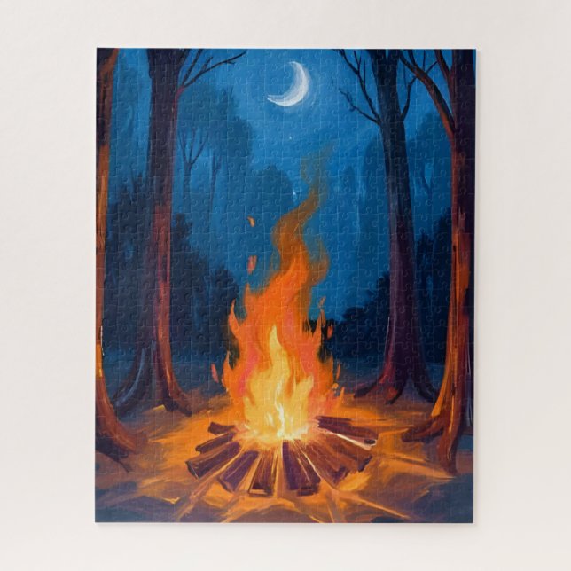 Quebra-cabeça Lua da Fogueira | Pintura em Aquarela da Natureza (Vertical)