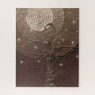 Quebra-cabeça Lua de árvore e estrelas com fio antiga Abstrato B