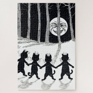 Quebra-cabeça Lua de Cheio e Gatos, Louis Wain