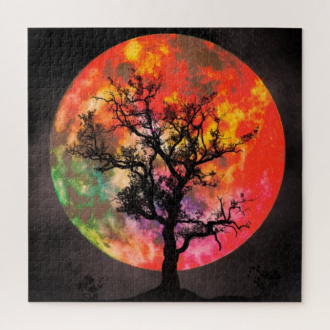 Quebra-cabeça Lua e árvore coloridas vibrantemente (Vertical)