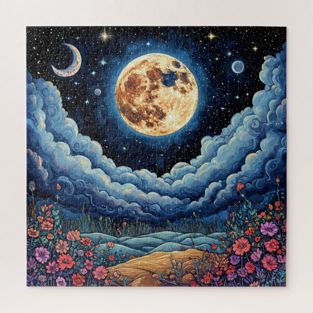 Quebra-cabeça Lua e céu noturno Espaço Cósmico Relaxante (Vertical)
