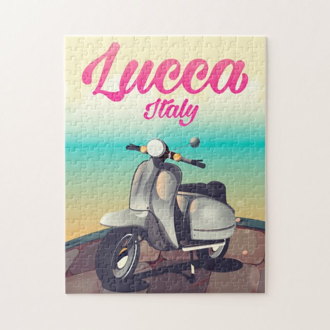 Quebra-cabeça Lucca Itália pôster de viagem de scooter para impr (Vertical)