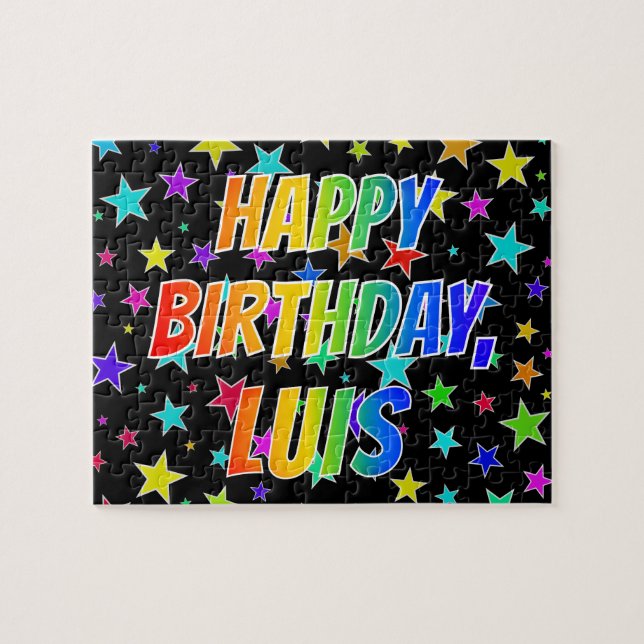 Quebra-cabeça "LUIS" Primeiro Nome, Diversão "FELIZ ANIVERSÁRIO" (Horizontal)