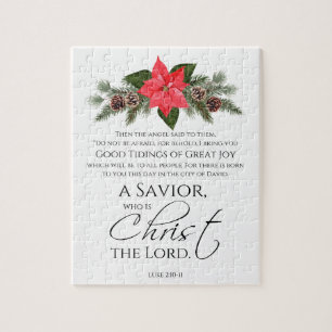 Quebra-cabeça Luke 2:10-11 Escritura de Natal de Poinsettia