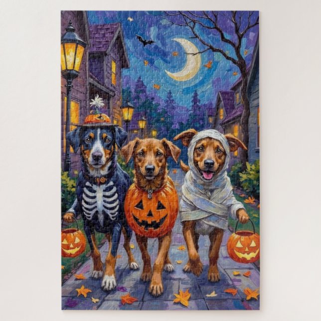 Quebra-cabeça Lundehund Norueguês no Halloween Trick-or-Treating (Vertical)