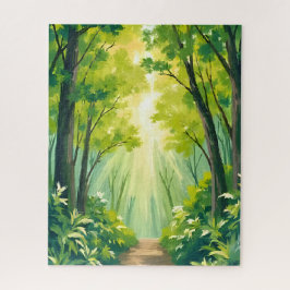 Quebra-cabeça Lush Green Forest | Nature Landscape Watercolor