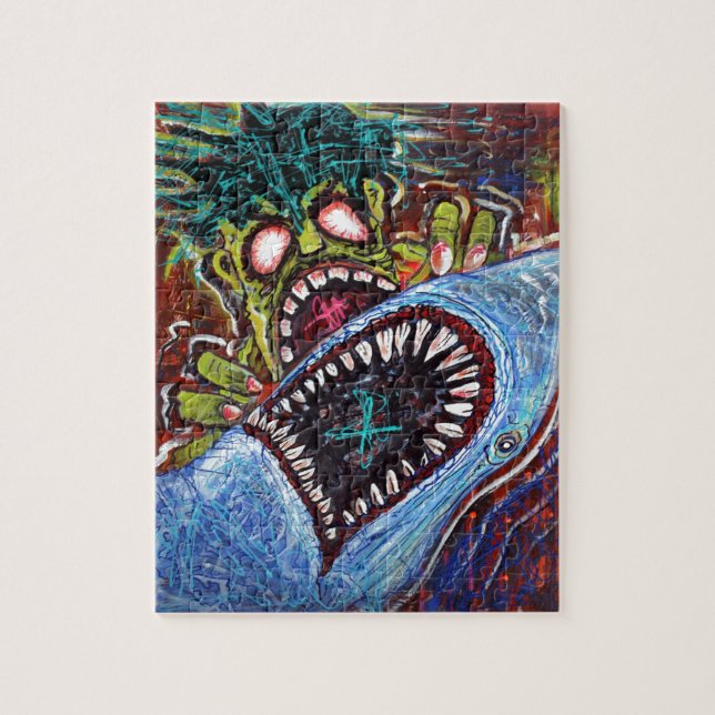 Quebra-cabeça Luta do tubarão do zombi (Vertical)