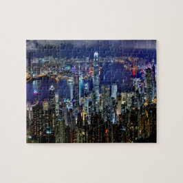 Quebra-cabeça Luzes da skyline da cidade de Hong Kong na noite