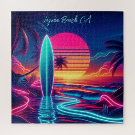 Quebra-cabeça Luzes de Neon do Surfboard Sunset