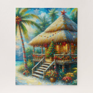 Quebra-cabeça Luzes de praia de palmeira de Natal Tropical