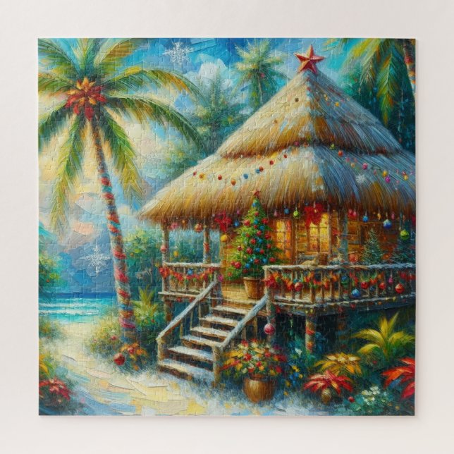 Quebra-cabeça Luzes de praia de palmeira de Natal Tropical (Vertical)