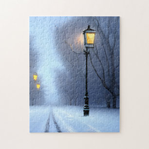 Quebra-cabeça Luzes de rua brilhando na Wonderland de inverno