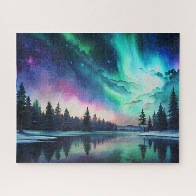 Quebra-cabeça Luzes do norte, Aquarela Aurora Borealis (Horizontal)