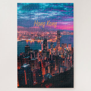 Quebra-cabeça Luzes noturnas do Skyline em Hong Kong