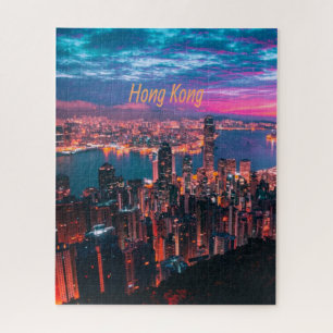 Quebra-cabeça Luzes noturnas do Skyline em Hong Kong