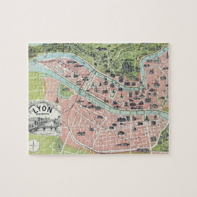 Quebra-cabeça Lyon Monumental Map Garnier Freres Paris 1894 (Horizontal)