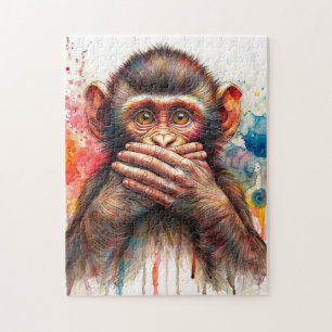 Quebra-cabeça Macaco Bonito Não Fala Arte Mau