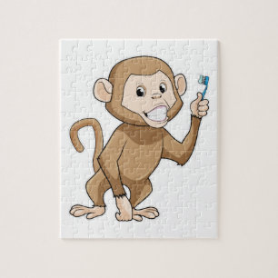 Quebra-cabeça Macaco com escova de dentes