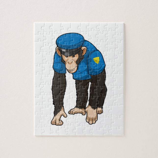 Quebra-cabeça Macaco como agente da polícia com uniforme (Vertical)