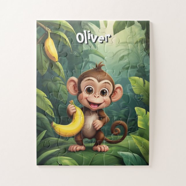 Quebra-cabeça Macaco Pequeno com Banana Personalizada (Vertical)