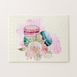 Quebra-cabeça Macarões e Flores Coloridos Aquarela
