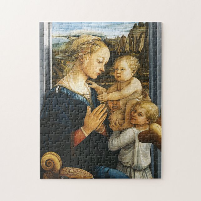 Quebra-cabeça Madonna com criança e dois anjos, Filippo Lippi (Vertical)