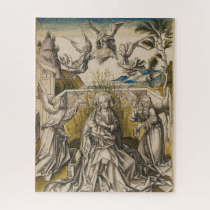 Quebra-cabeça Madonna e anjos em uma paisagem   c.1500