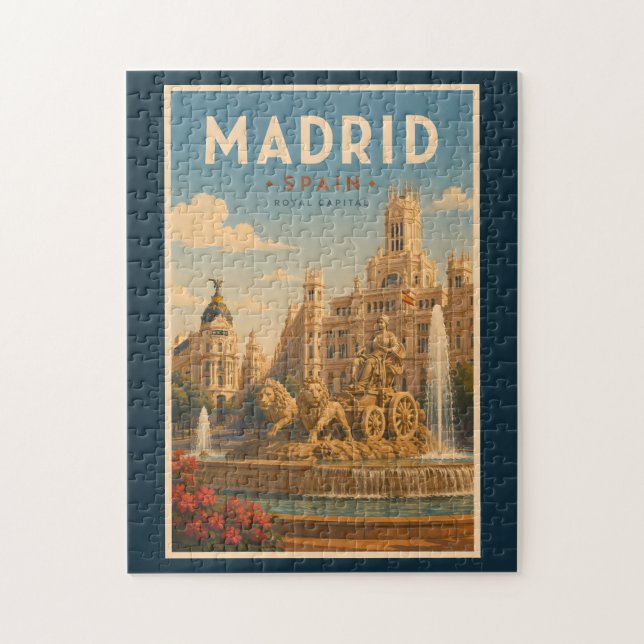Quebra-cabeça Madrid Espanha Fonte Cibeles Ilustração Viagem  (Vertical)