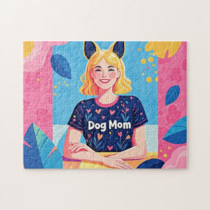 Quebra-cabeça Mãe abstrato de cachorro rosa azul