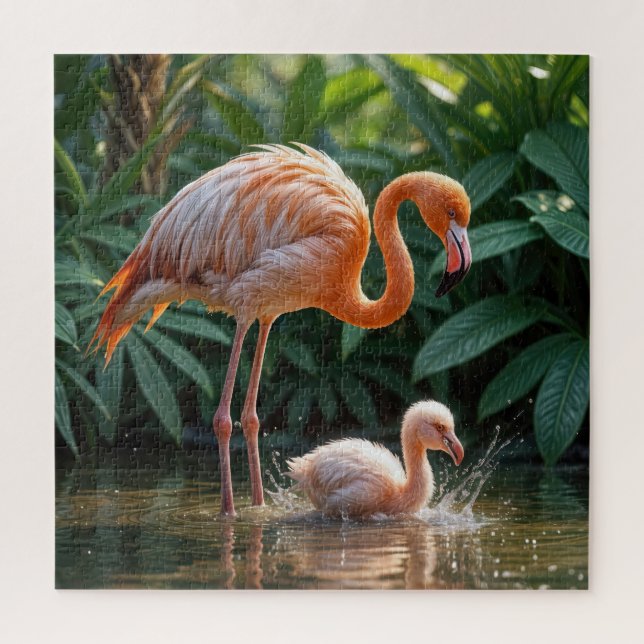 Quebra-cabeça Mãe de Flamingo com Filhote (Vertical)