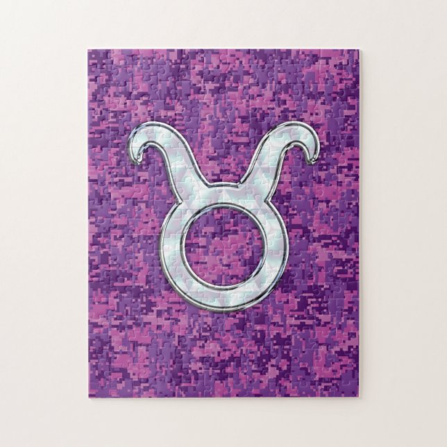 Quebra-cabeça Mãe de Pearl Taurus Zodiac Sinal na Camo Digital (Vertical)