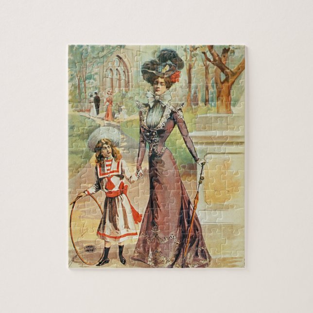Quebra-cabeça Mãe e filha em uma caminhada (litho da cor) (Vertical)