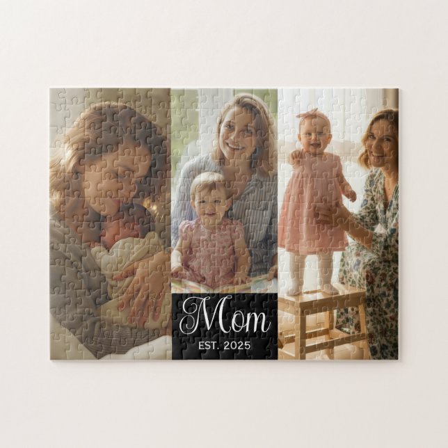 Quebra-cabeça Mãe Estabeleceu Rótulo Moderno Preto 3 Foto (Horizontal)