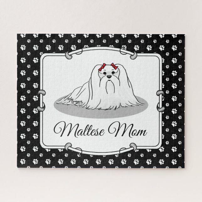 Quebra-cabeça Mãe Maltesa - Cachorro Bonito Criou Cartoon Mãe (Horizontal)
