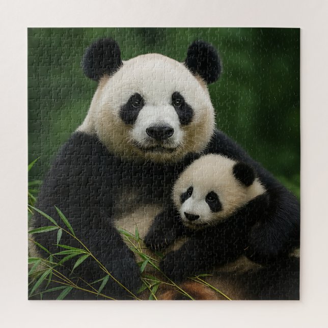 Quebra-cabeça Mãe Panda e Filhote na Chuva Suave (Vertical)