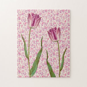 Quebra-cabeça Magenta Flores de Tulipas Rosa Vintage