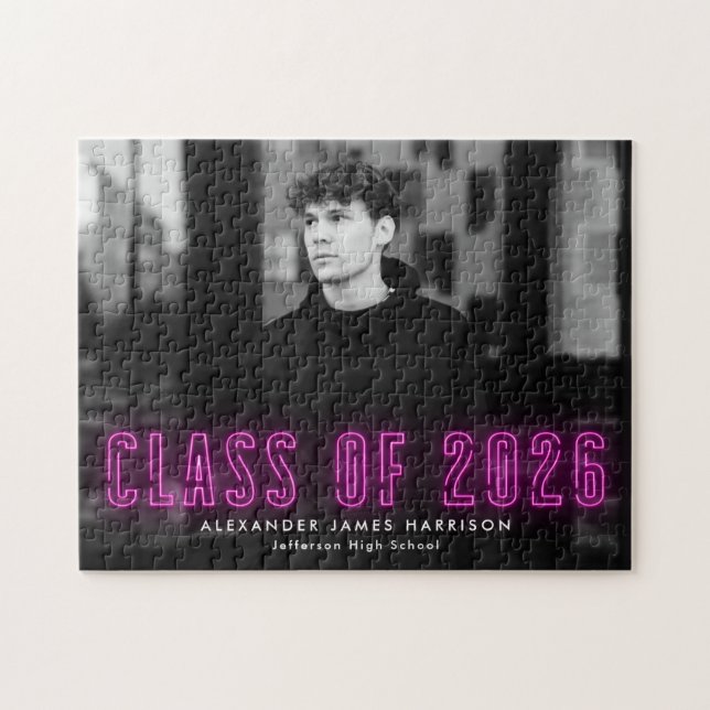 Quebra-cabeça Magenta Neon Moderno Classe de Graduação 2025 Foto (Horizontal)