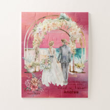 Magenta-Watercolor-Groom e Bride Walking Isle
