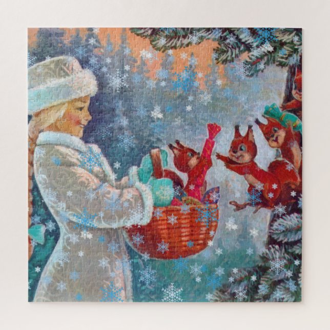 Quebra-cabeça Magia de Natal para esquilos e raparigas (Vertical)