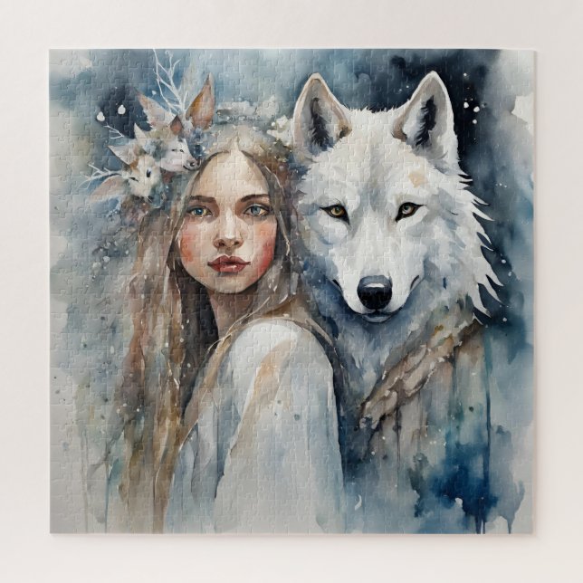 Quebra-cabeça Magia Eslava: A Garota e o Lobo Branco (Vertical)