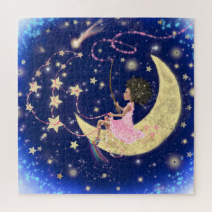 Quebra-cabeça Magic Girl On Moon Rides Stars At Magic Night