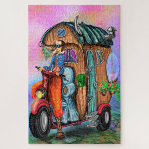 Quebra-cabeça Magic Motorhome - Garota Viajante Mundial - Pintur