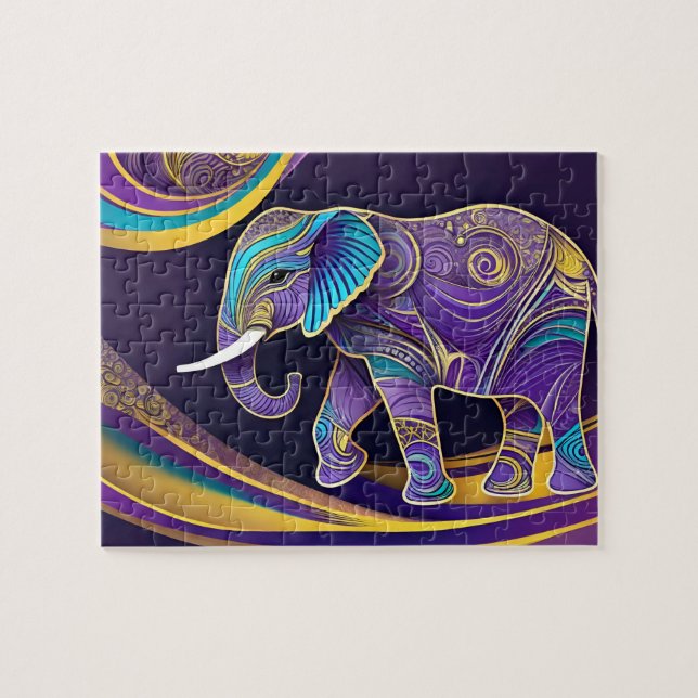 Quebra-cabeça Mágica à meia-noite: Elefante roxo e Dourado (Horizontal)