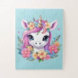 Quebra-cabeça Magical Baby Unicorn with Flowers