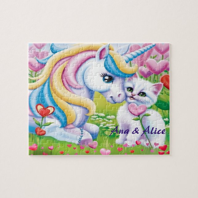 Quebra-cabeça Magical Unicorn & Cute Kitten Love Art  (Horizontal)